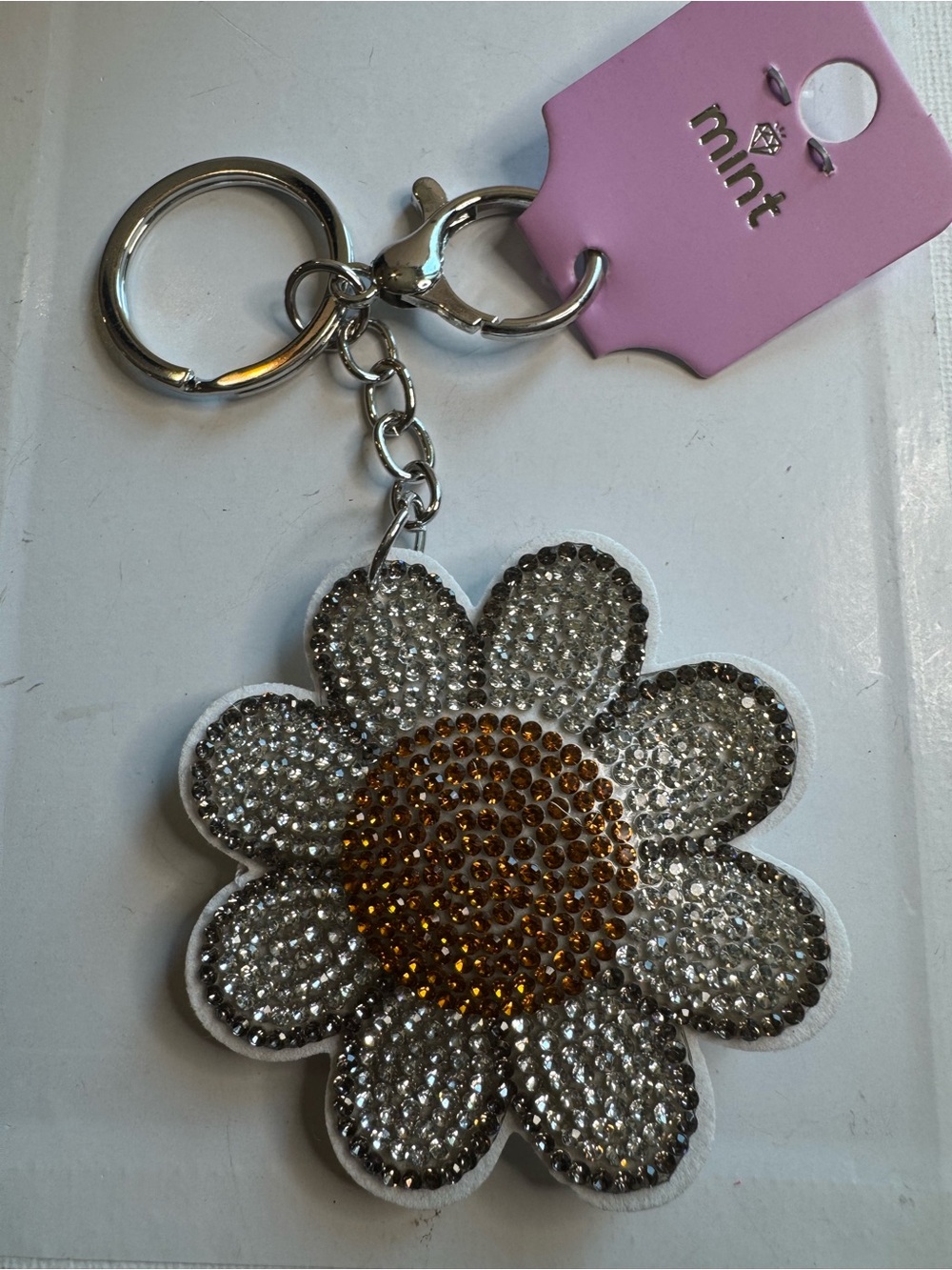 NWT Mint Crystal Daisy Keychain - Silver & Gold Accent